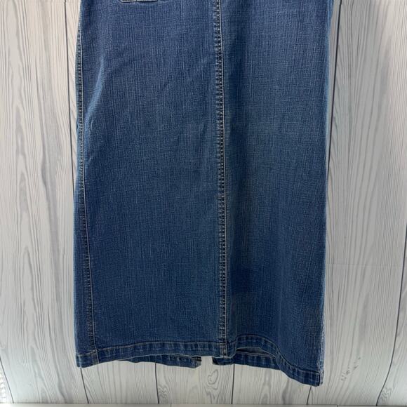 Vintage Y2K 2000s Faded Glory Stretch Back Slit Denim Maxi Skirt Pocket Size 10 - Picture 2 of 9